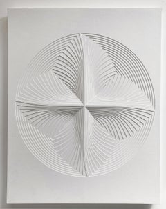 « Circle Four Piece », sculpture murale en relief en papier découpé à la main, abstrait, blanc