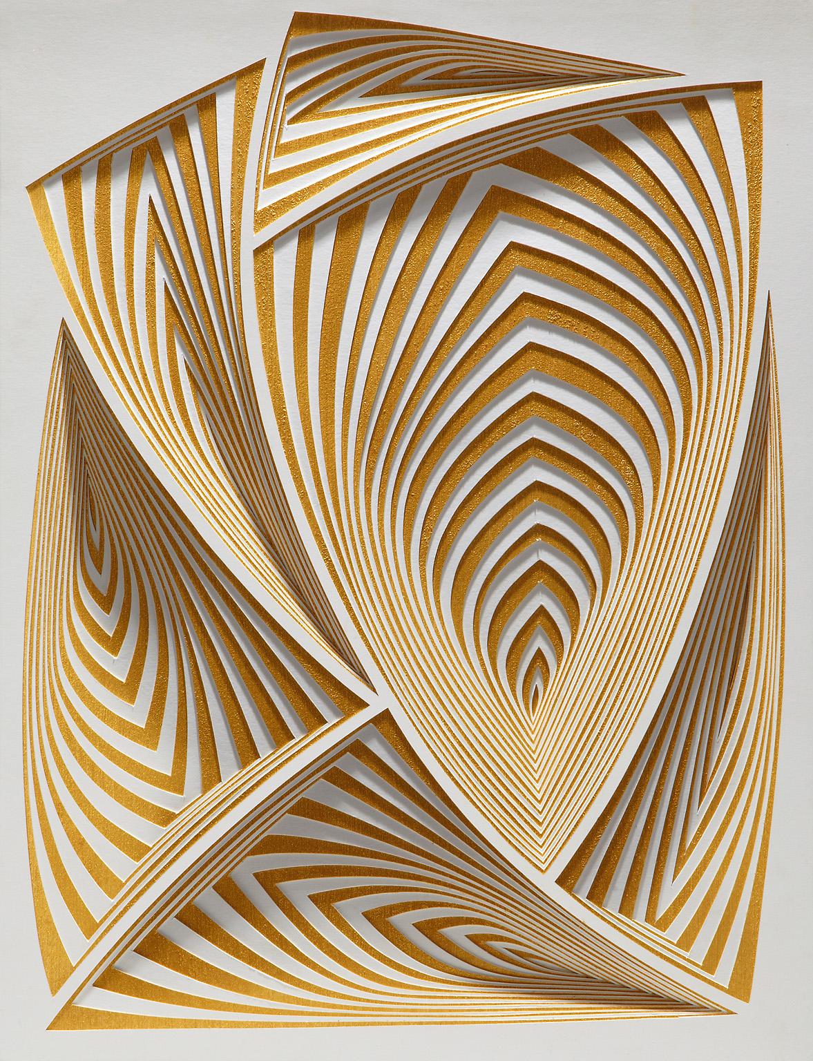 Elizabeth Gregory-Gruen Abstract Sculpture - "Gold All Over", Hand Cut Paper Wall Relief Sculpture, Abstract