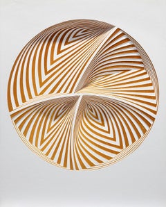 "Gold Circle - In", Hand Cut Paper Wall Relief Sculpture, Abstract