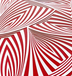 « Red White All Over - In », sculpture murale en relief en papier découpé à la main, abstrait