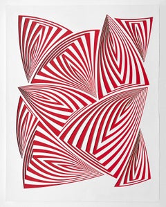 "Red White All Over - In", Hand Cut Paper Wall Relief Sculpture, Abstract