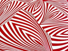 "Red White All Over - Out", scultura da parete in rilievo di carta tagliata a mano, astratta