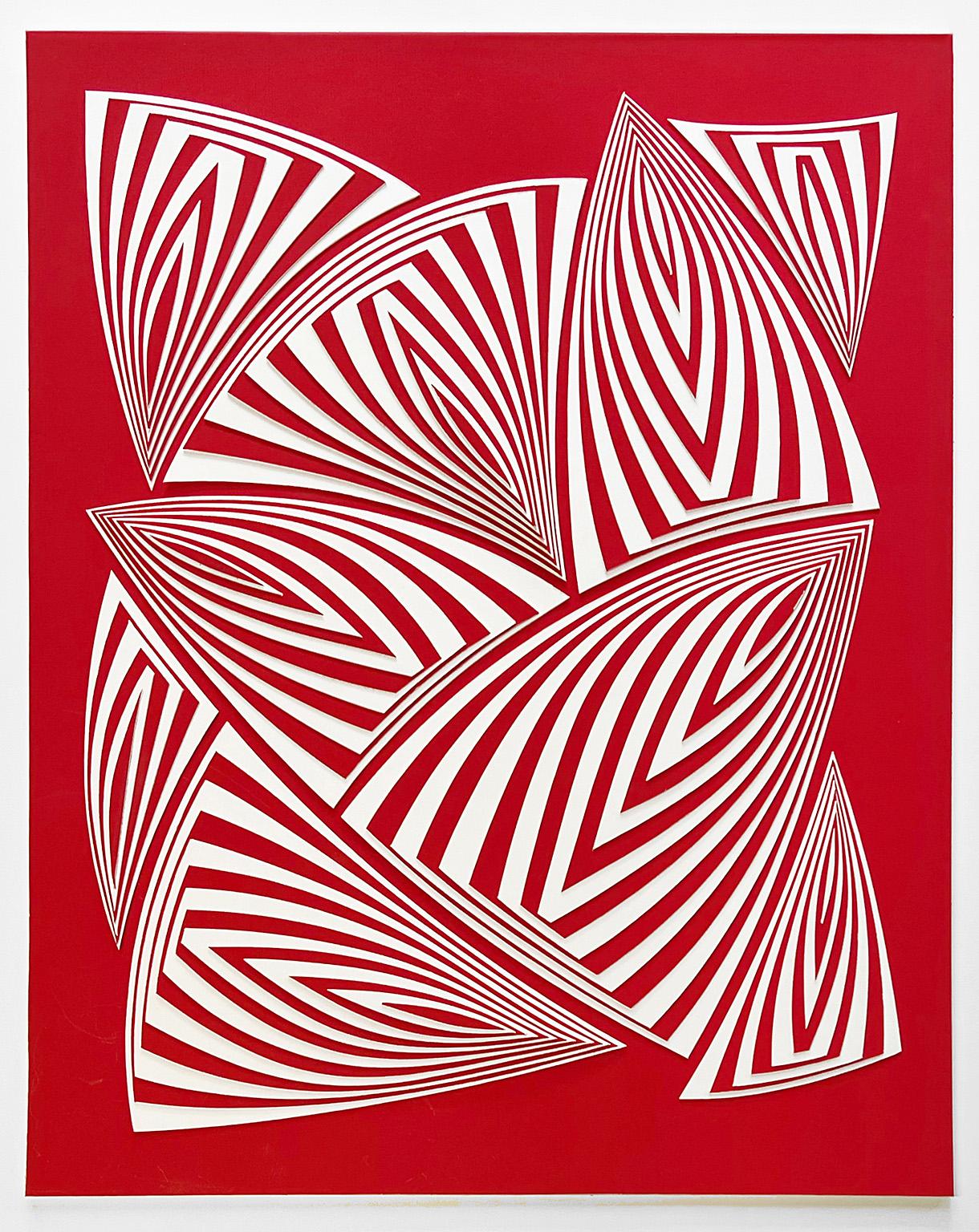 "Red White All Over - Out", Hand Cut Paper Wall Relief Sculpture, Abstract