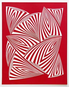 „Red White All Over - Out“, Wandrelief-Skulptur aus handgeschliffenem Papier, abstrakt, abstrakt