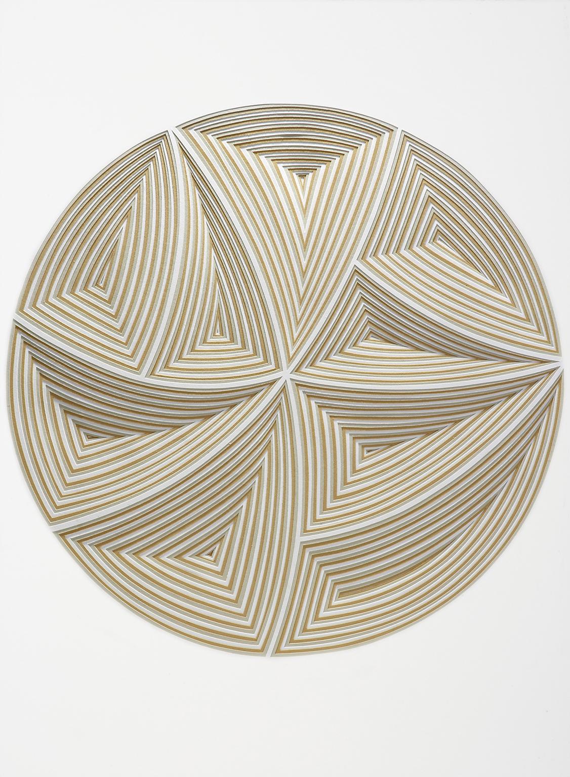 Elizabeth Gregory-Gruen Abstract Sculpture - "Tri Color 1", Free Hand Cut Paper Wall Relief Sculpture, Abstract, Tonal