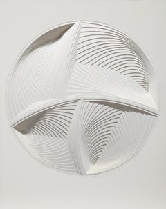 "White Circle - In", Hand Cut Paper Wall Relief Sculpture, Abstract