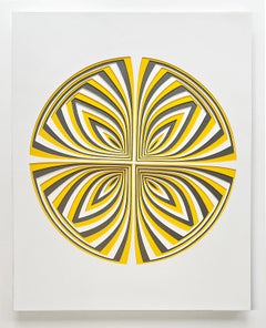 "Yellow Graphite - In", Hand Cut Paper Wall Relief Sculpture, Abstract