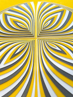 "Yellow Graphite - Out", Hand Cut Paper Wall Relief Sculpture, Abstract