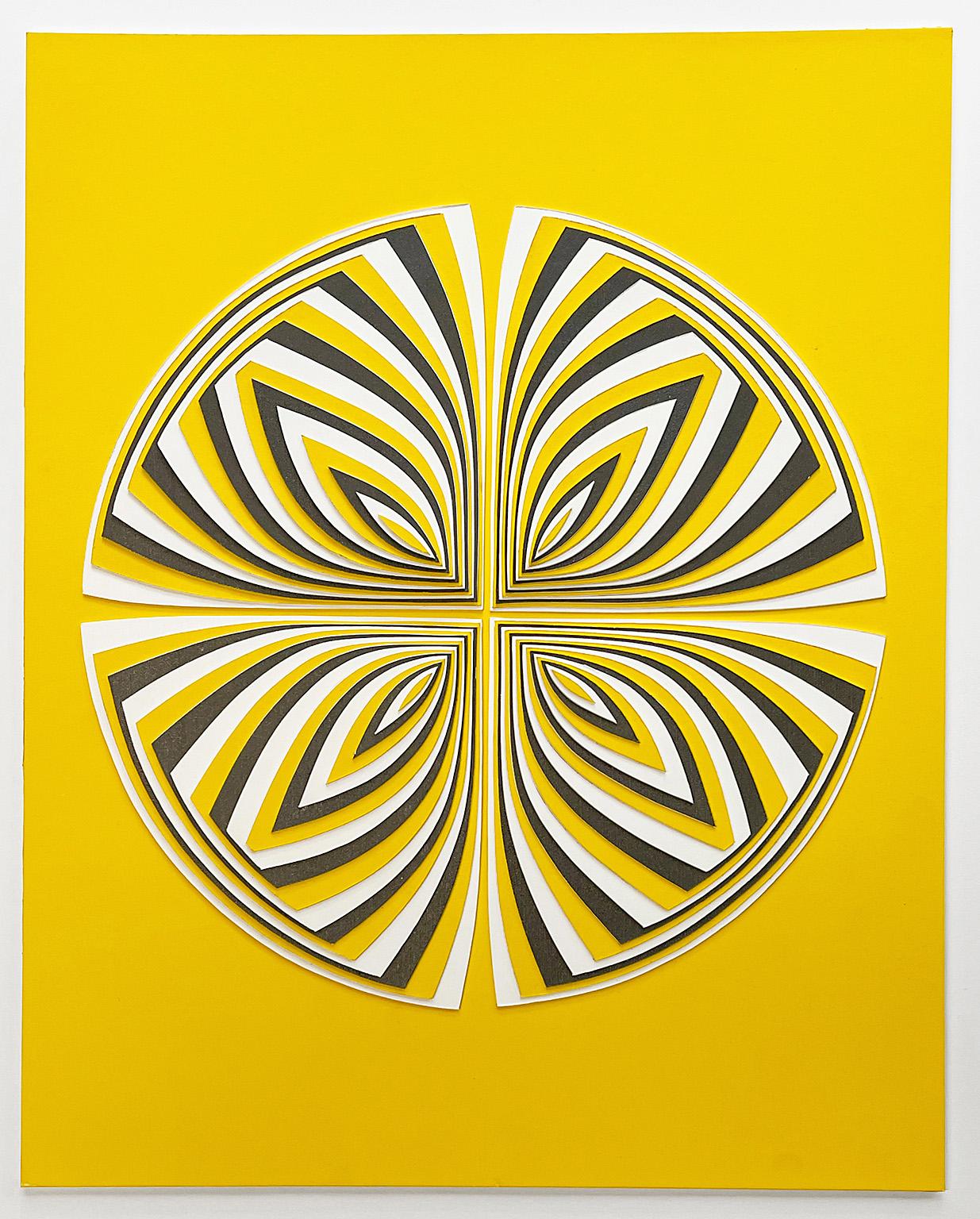"Yellow Graphite - Out", Hand Cut Paper Wall Relief Sculpture, Abstract
