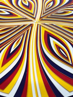 "Yellow Red Cobalt - Out", Hand Cut Paper Wall Relief Sculpture, Abstract