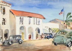 Main St., Illustrative 1950s Watercolor by Elizabeth Gutman Kaye
