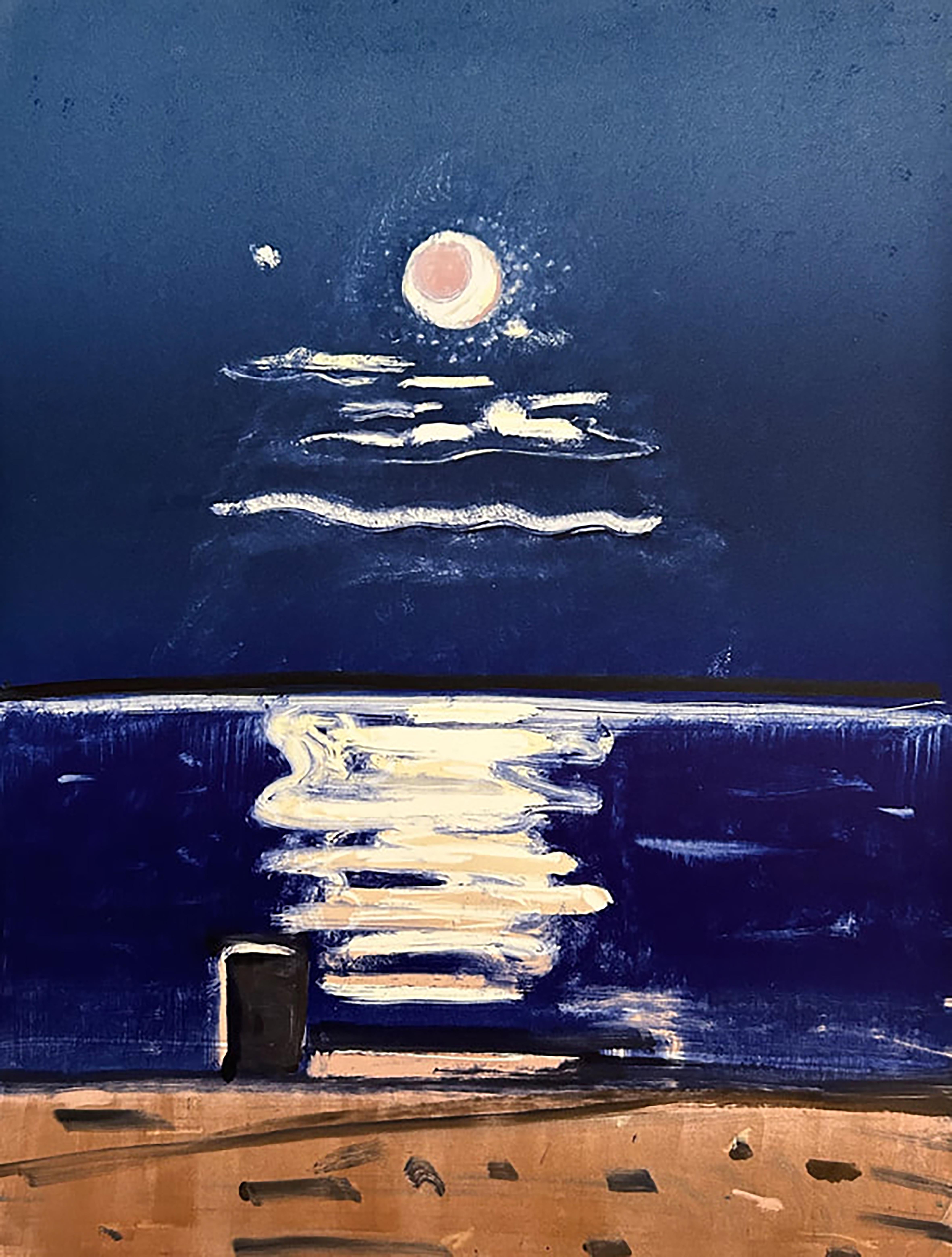 Elizabeth Higgins Abstract Painting - Moonlight on Water #2