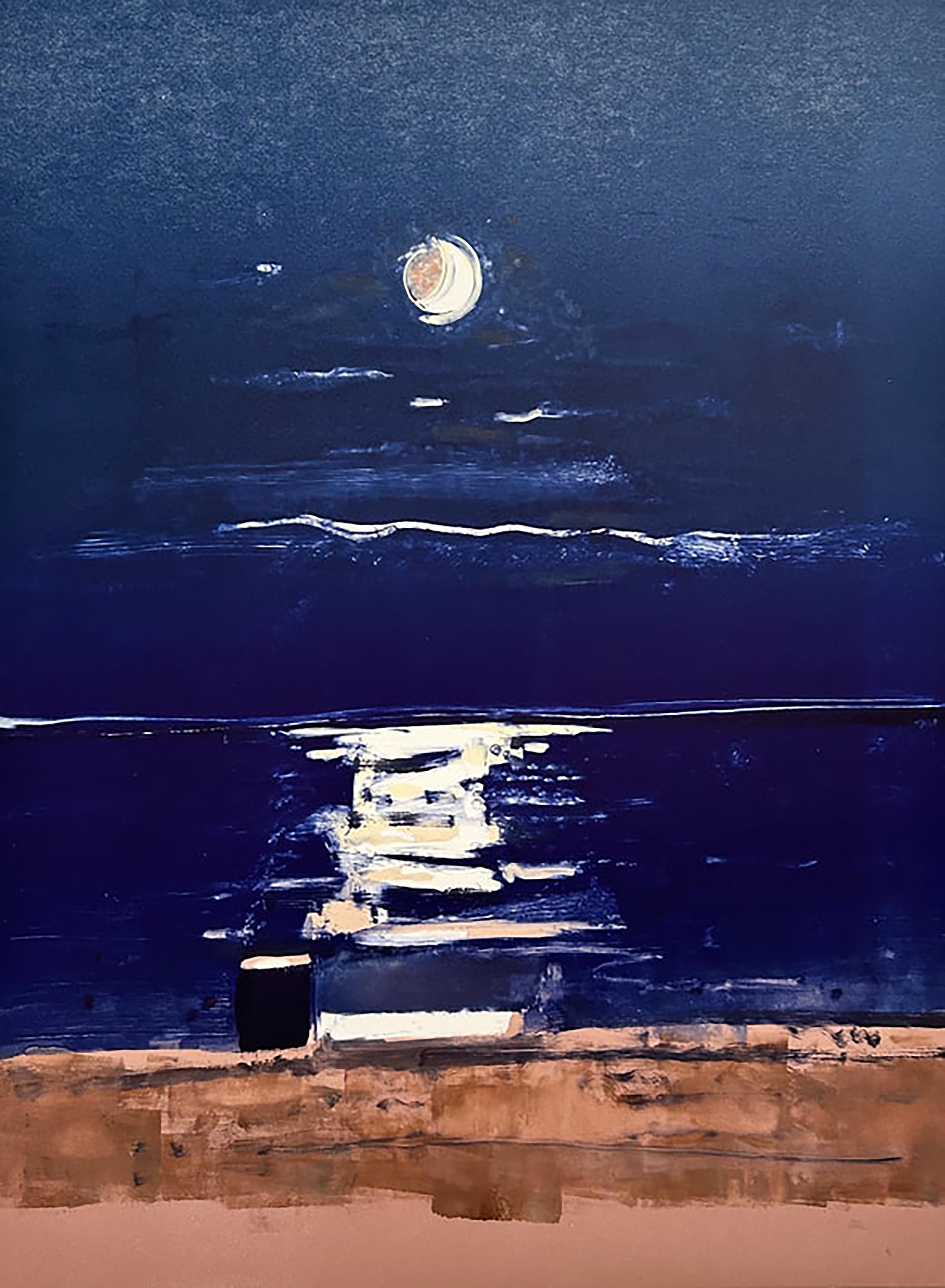 Elizabeth Higgins Abstract Painting - Moonlight on Water #3