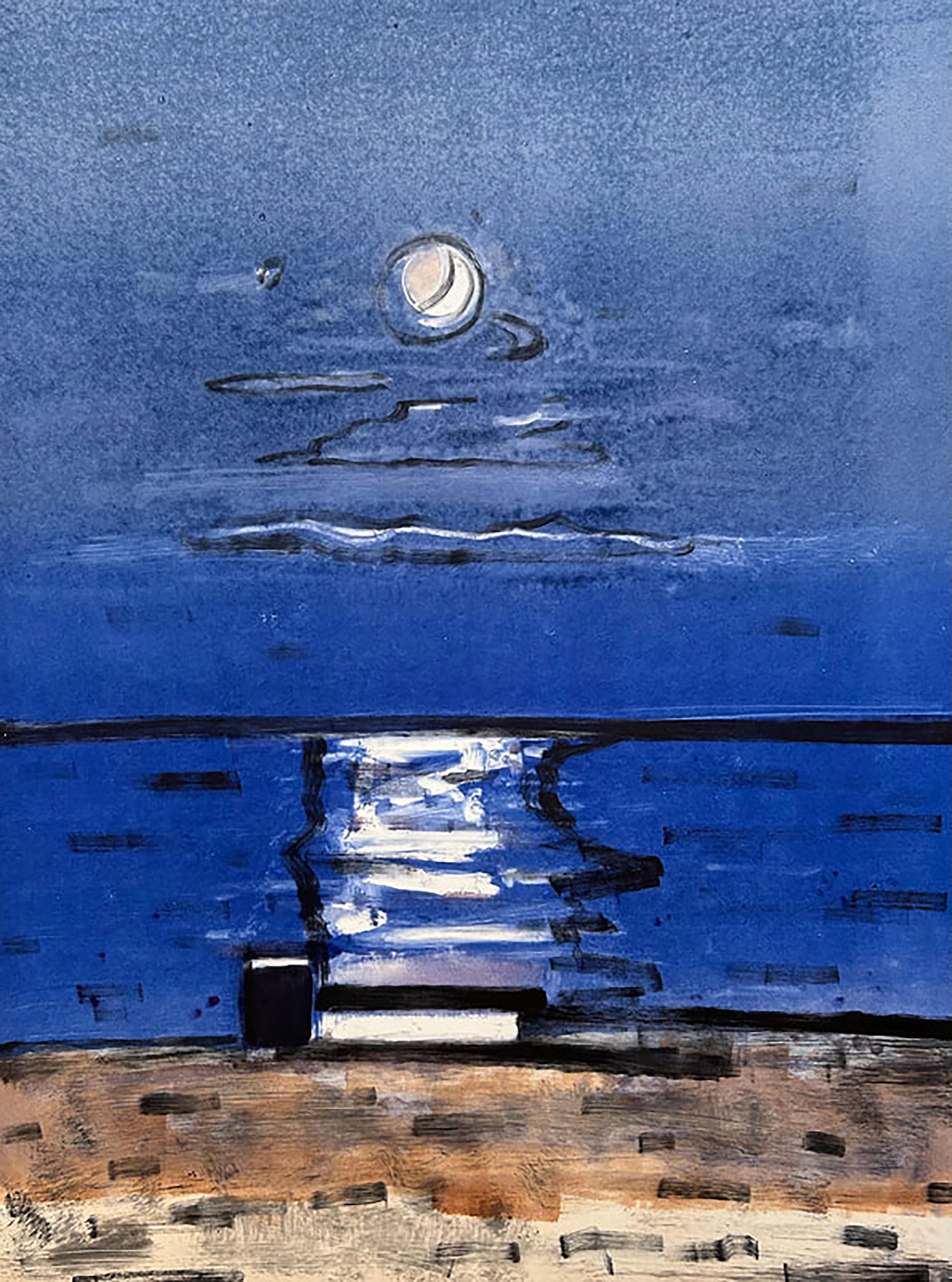 Elizabeth Higgins Abstract Painting - Moonlight on Water #4