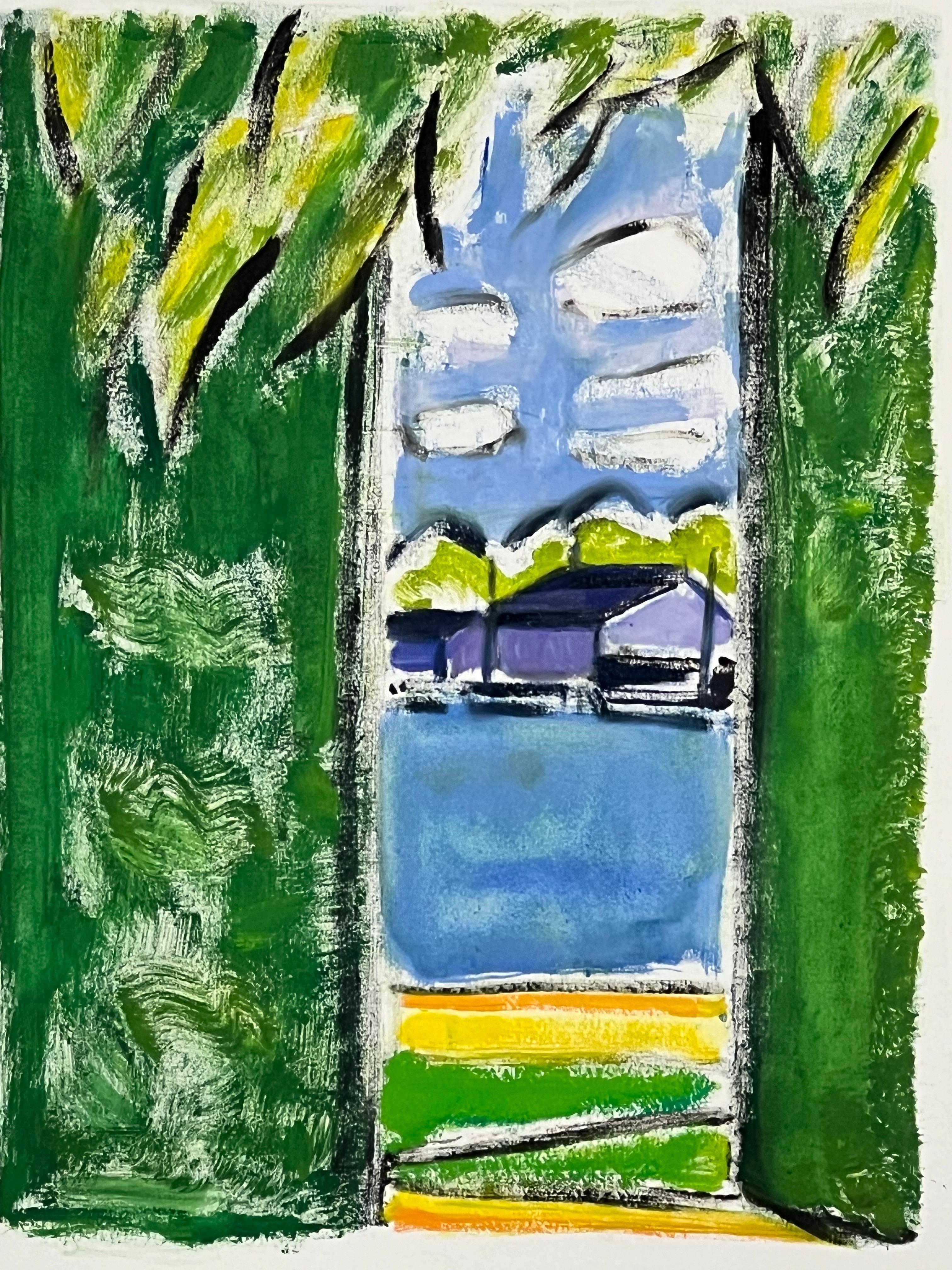 Landscape Painting Elizabeth Higgins - Vue de l'autre côté de la rivière