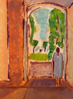 Frau im offenen Fenster