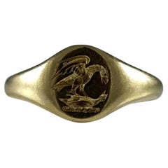 Retro Elizabeth II 18ct Gold Intaglio Signet Ring - 1983