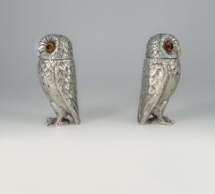Elizabeth II English Silver Owl Salt & Pepper Set By Richard Comyns London 1960