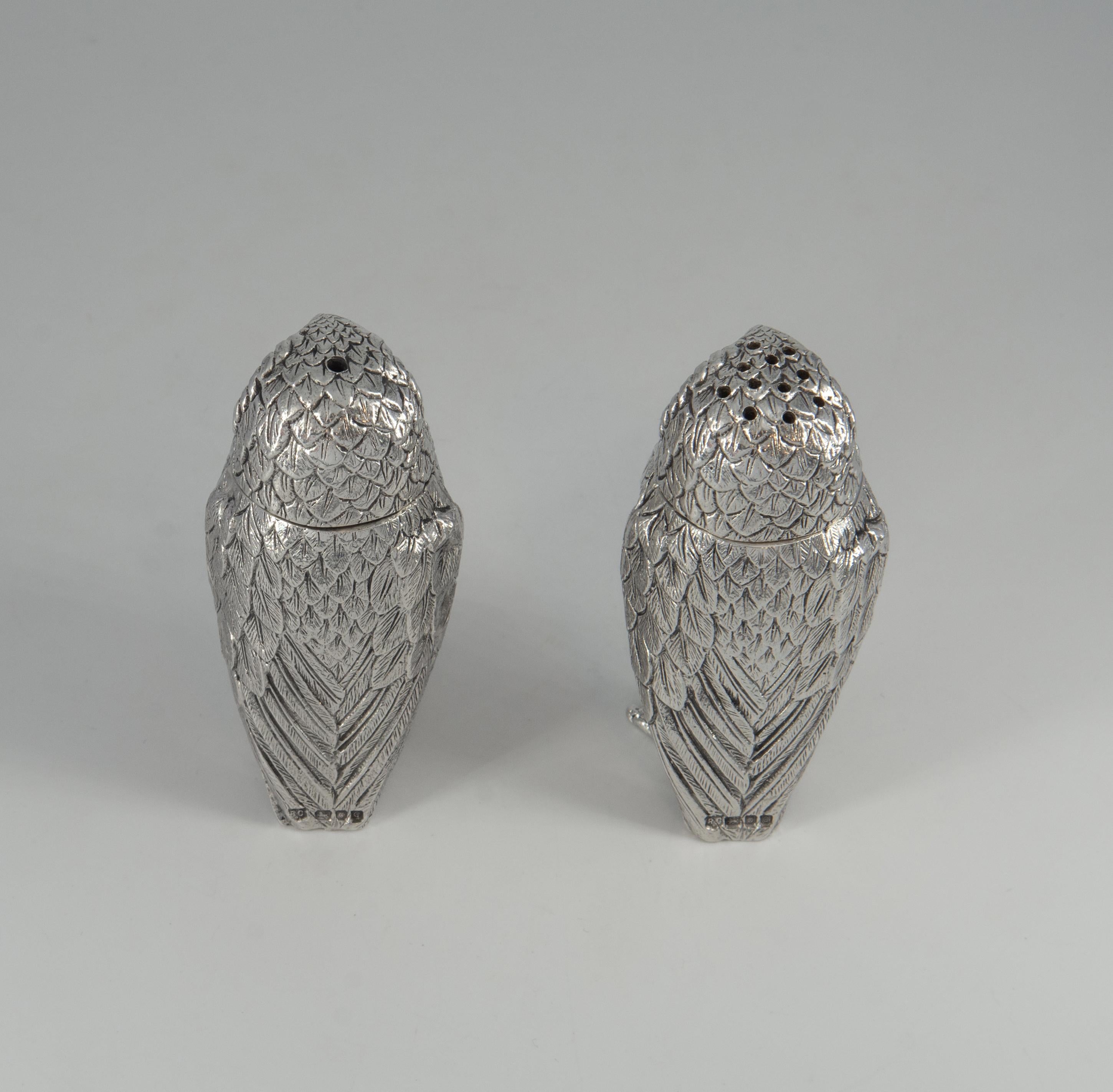 Elizabeth II English Silver Owl Salt & Pepper Set By Richard Comyns London 1960 For Sale 2