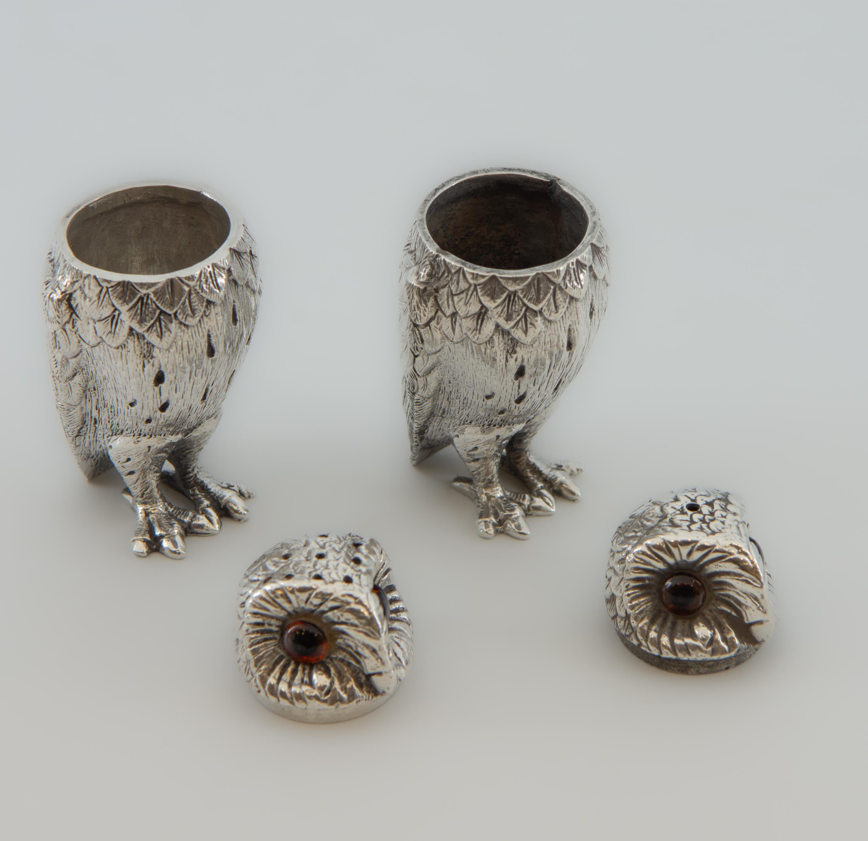Elizabeth II English Silver Owl Salt & Pepper Set By Richard Comyns London 1966 6