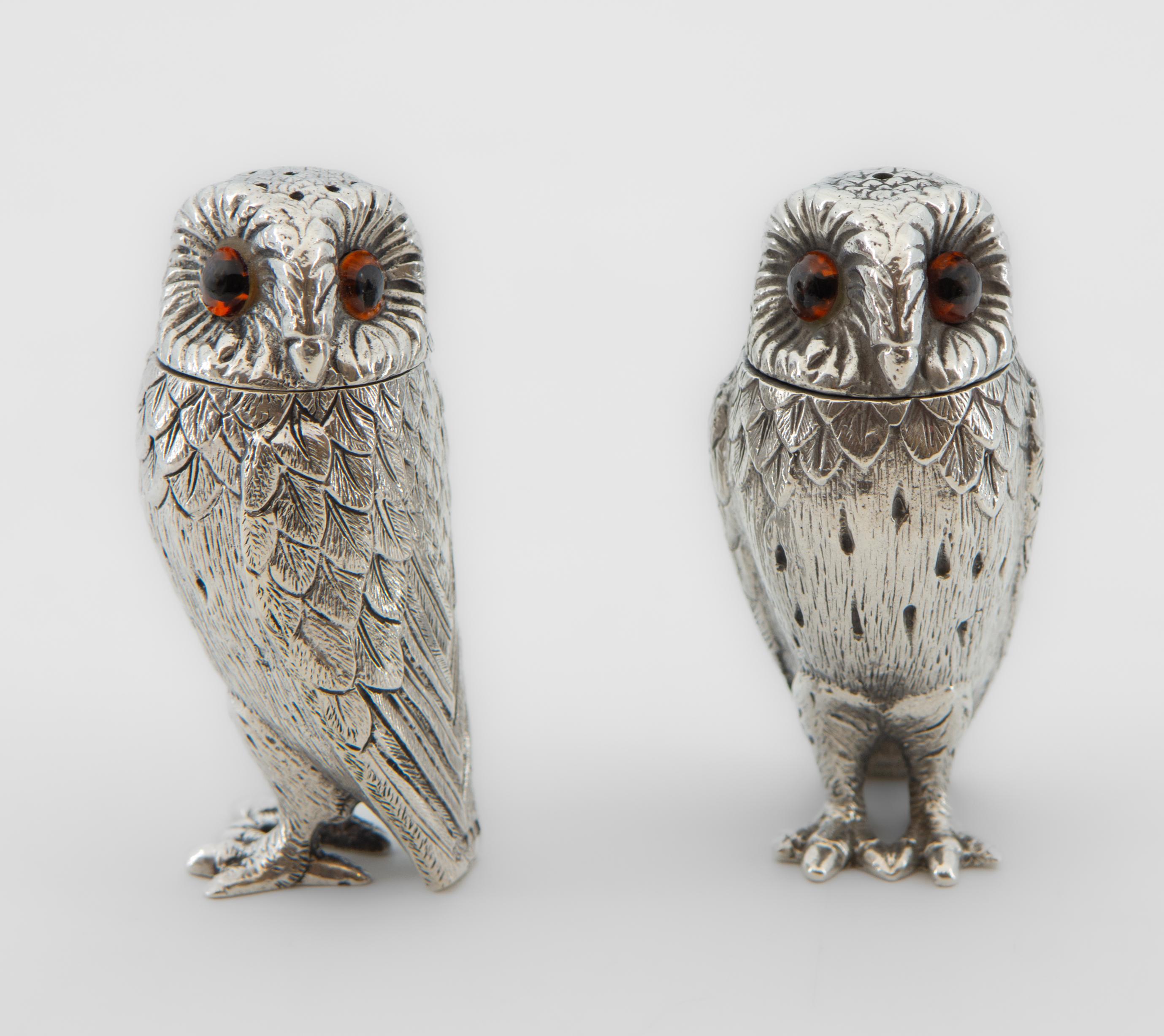 Elizabeth II English Silver Owl Salt & Pepper Set By Richard Comyns London 1966 1