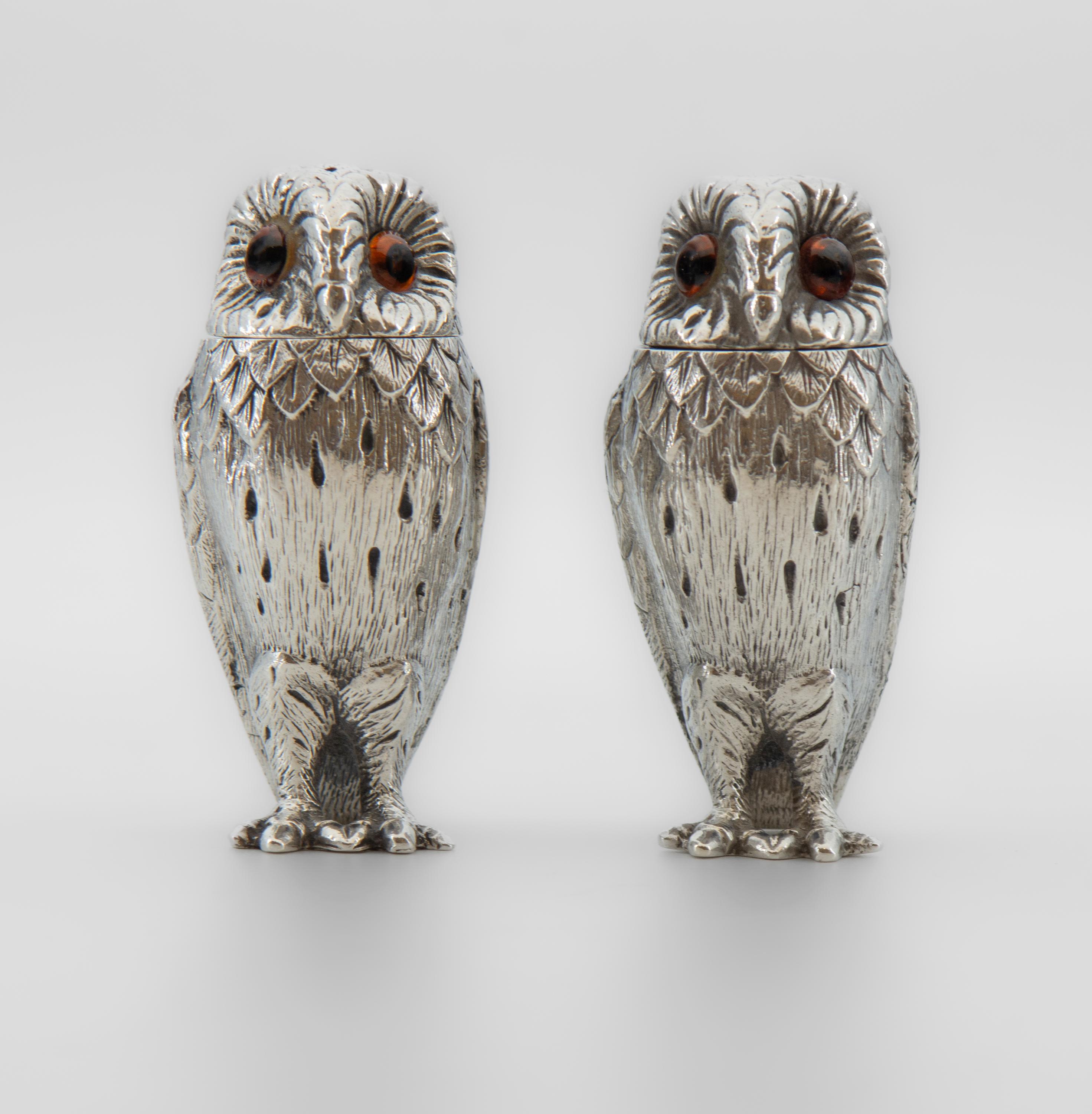 Elizabeth II English Silver Owl Salt & Pepper Set By Richard Comyns London 1966 2