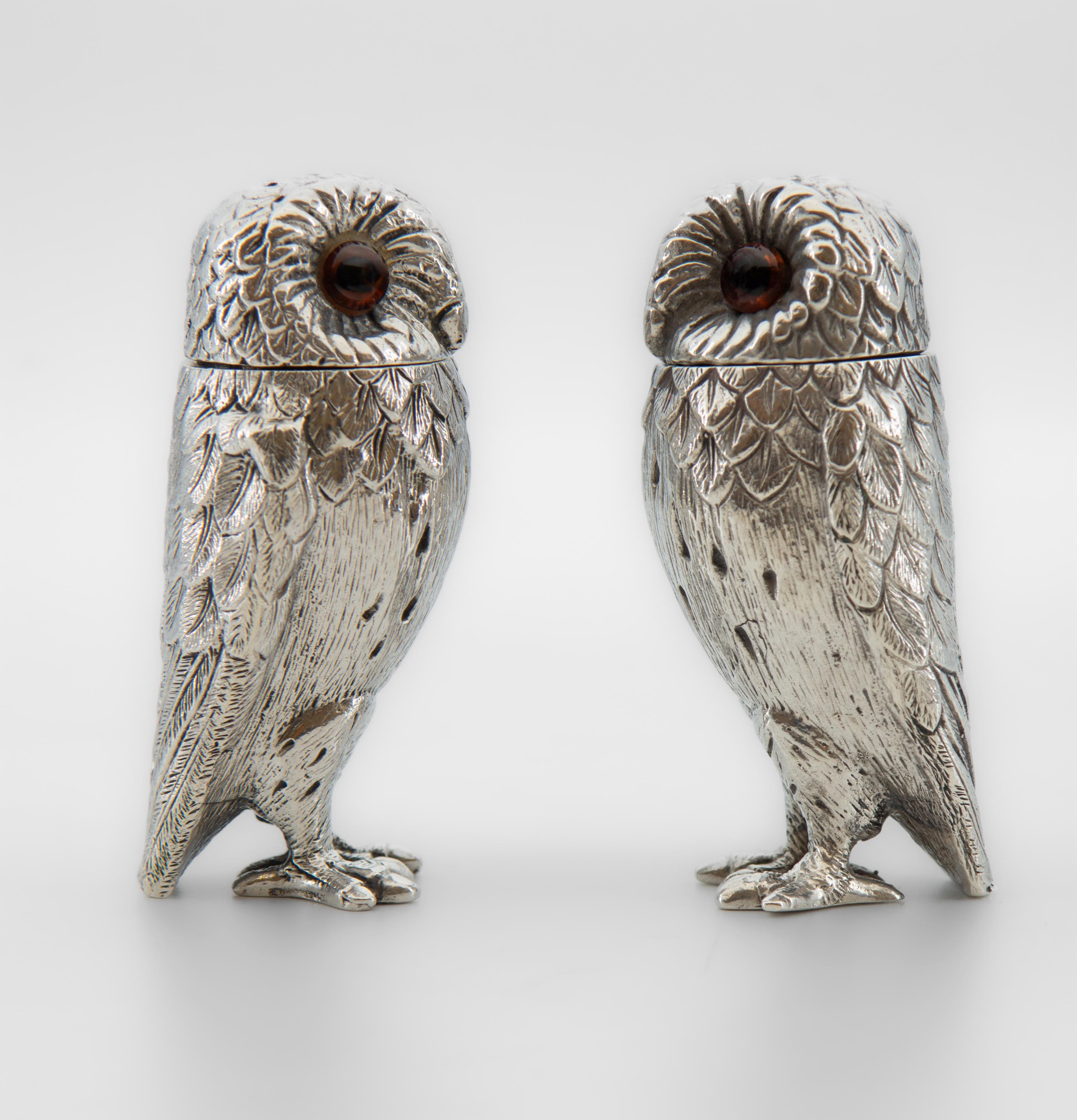 Elizabeth II English Silver Owl Salt & Pepper Set By Richard Comyns London 1966 3