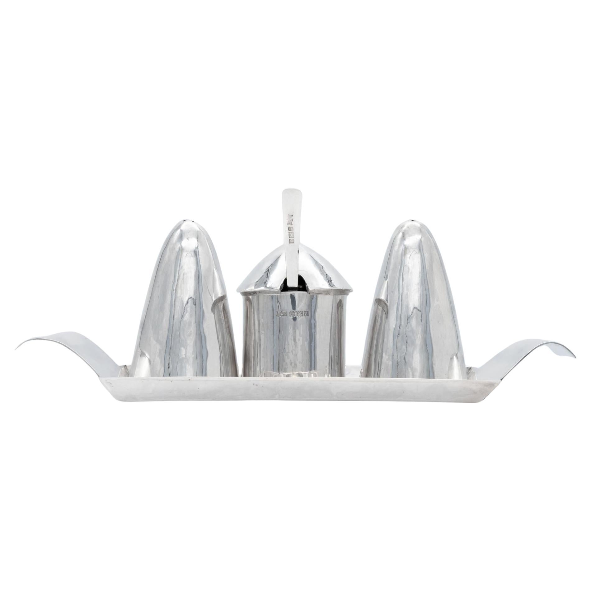 Elizabeth II Modernist Sterling Silber Cruet Set Birmingham 1965 im Angebot