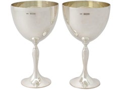 Vintage Elizabeth II Pair of Sterling Silver Goblets