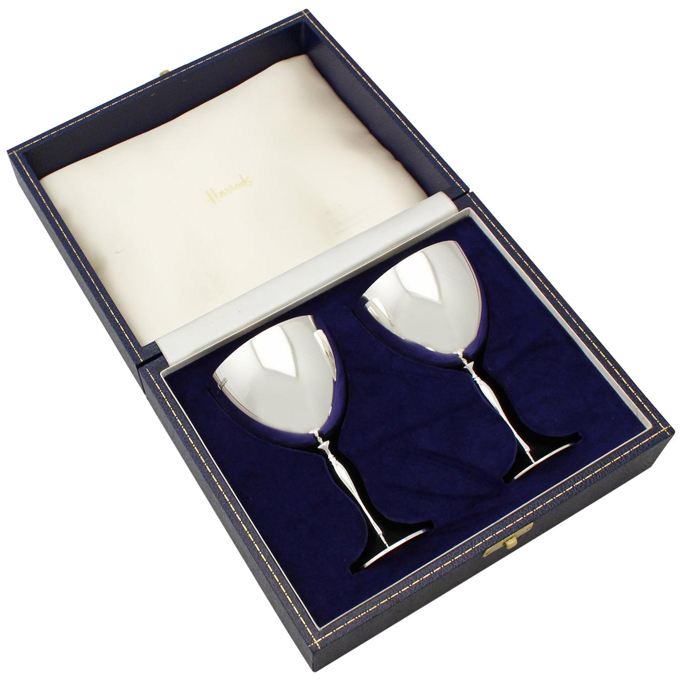 Vintage Elizabeth II Pair of Sterling Silver Goblets