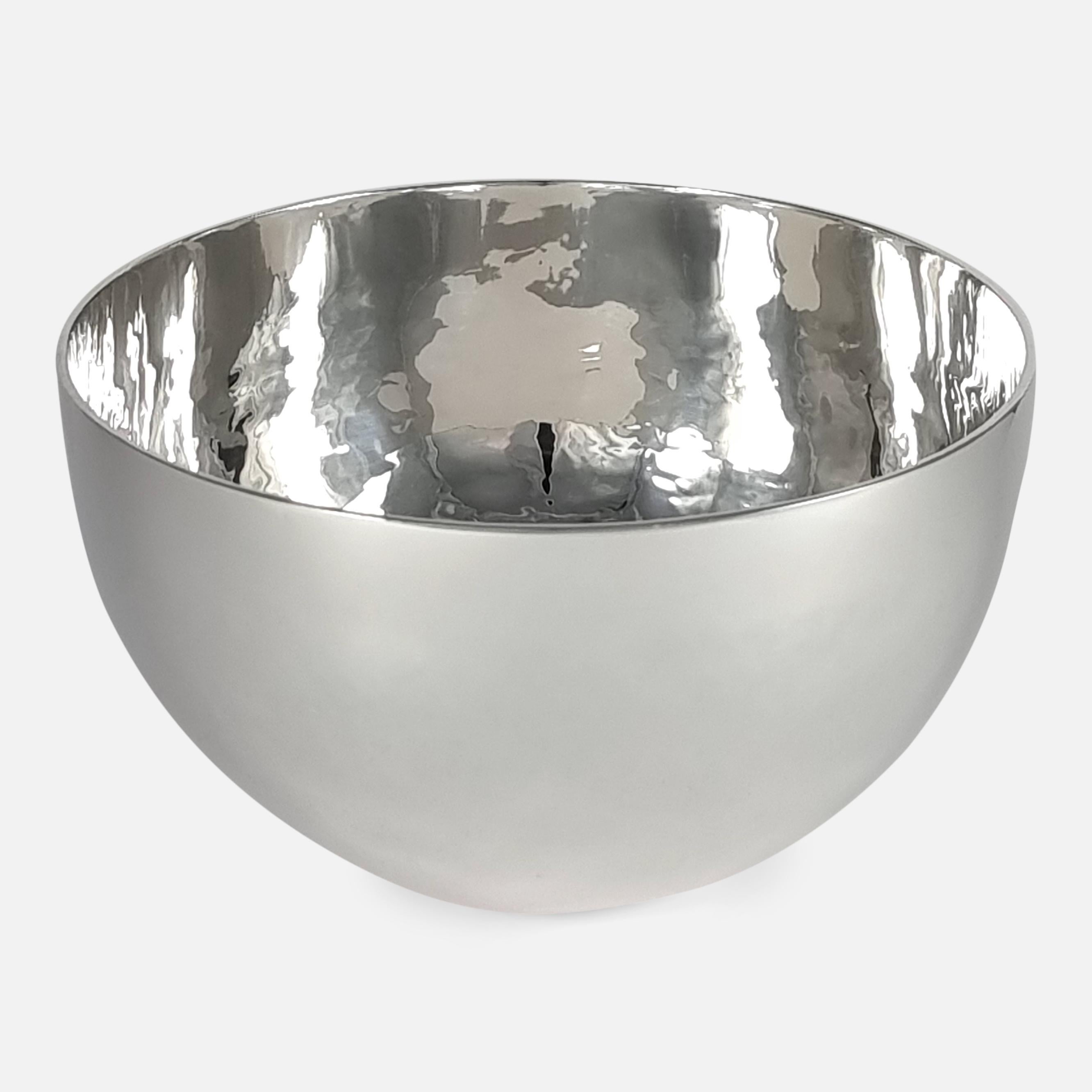 Hammered Elizabeth II Sterling Silver Tumble Fruit Bowl, William & Son, 2018 For Sale
