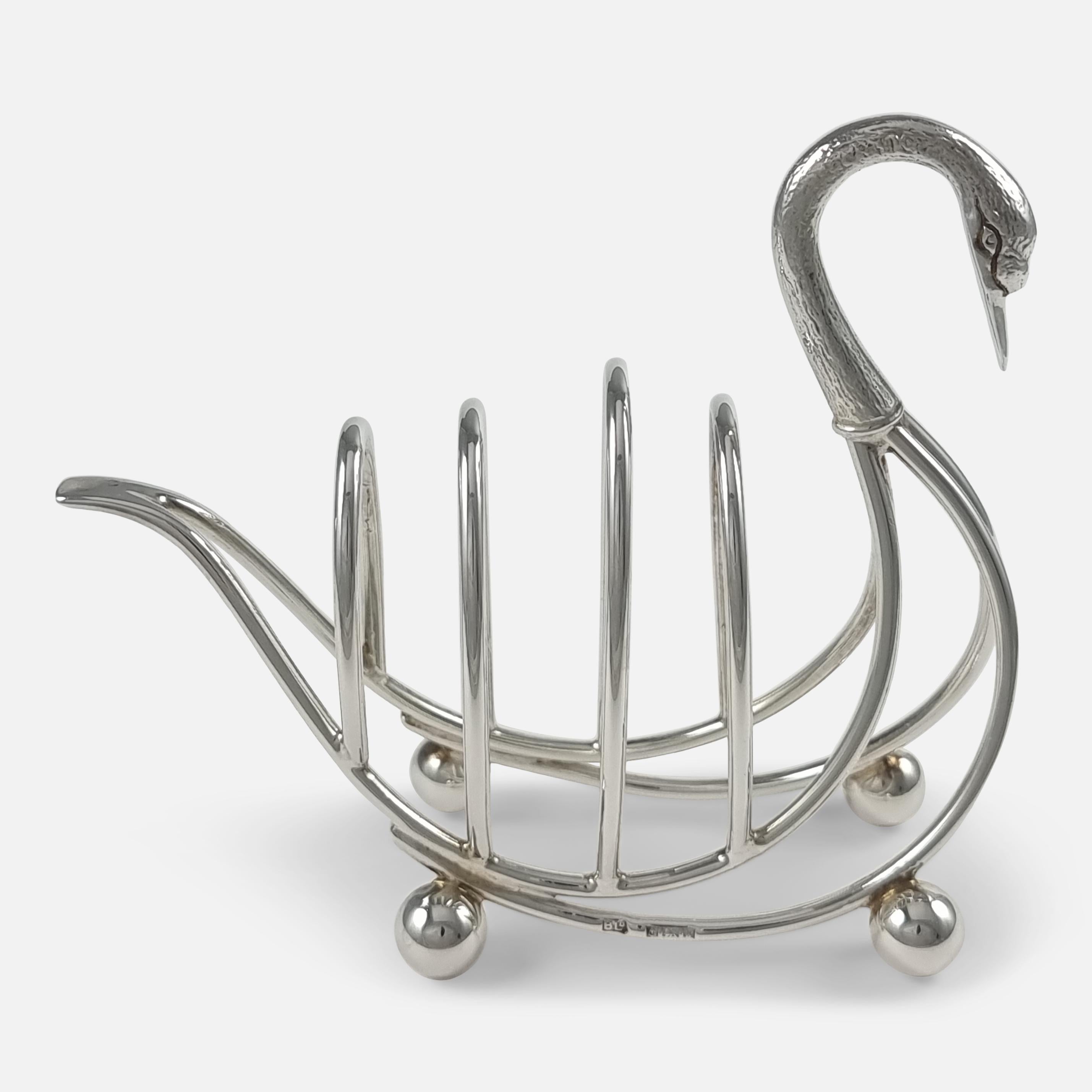 Elizabeth II Sterling Silver Swan Toast Rack, 1971 For Sale 5