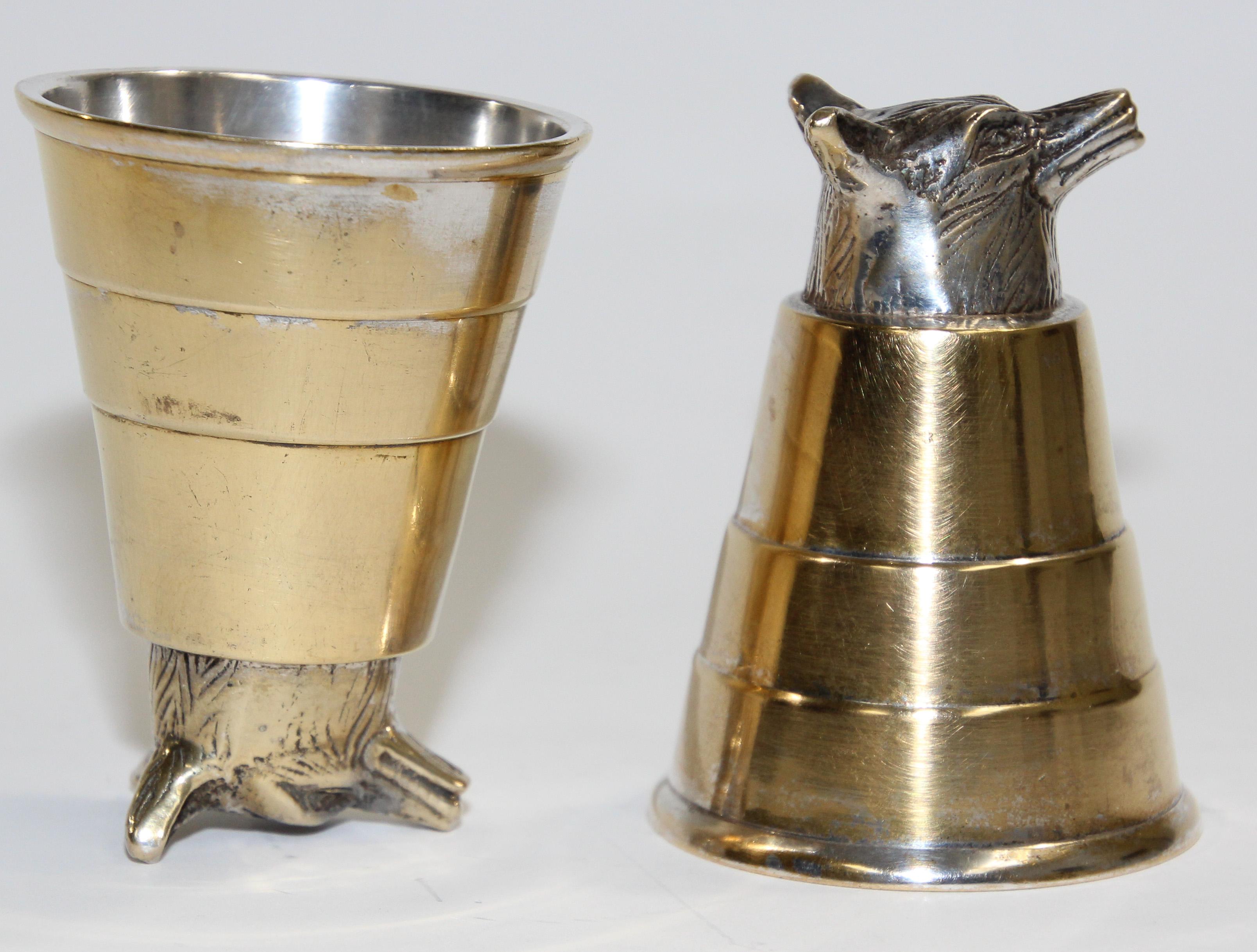 20th Century Elizabeth II Style Fox Head Stirrup Cups For Sale