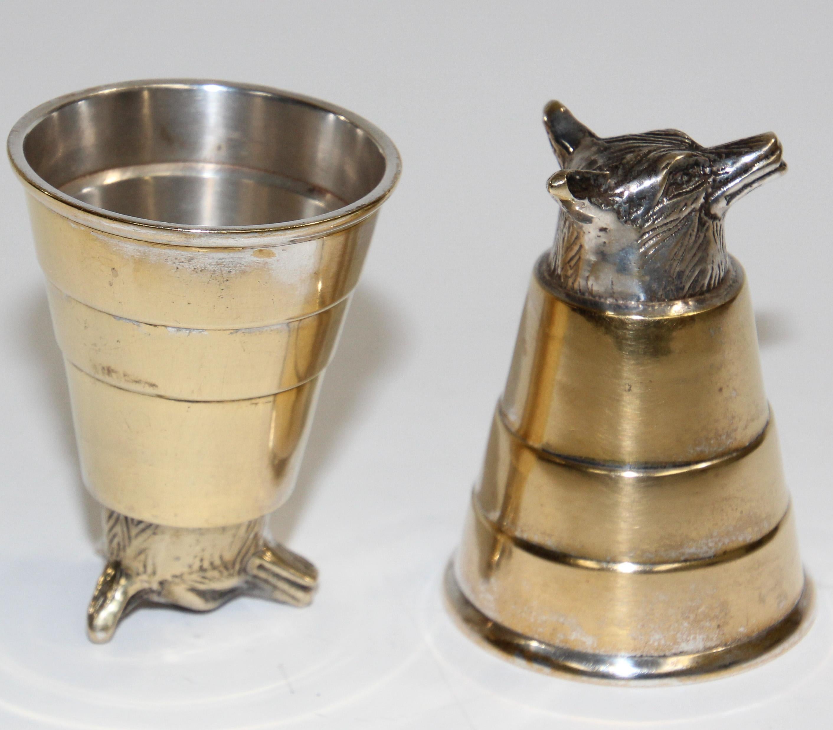 Brass Elizabeth II Style Fox Head Stirrup Cups For Sale