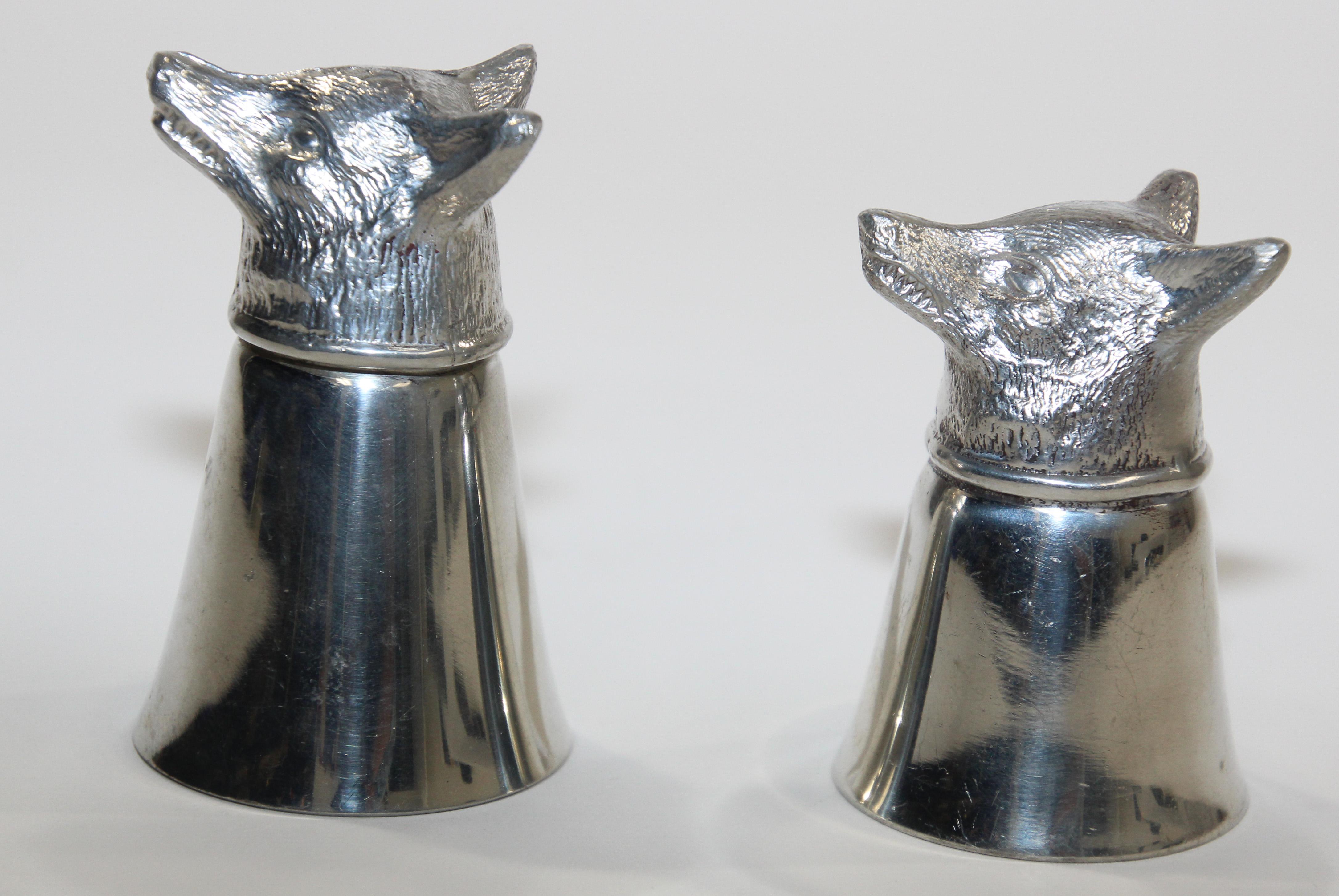 Elizabeth II Style Fox Head Stirrup Cups In Good Condition In North Hollywood, CA