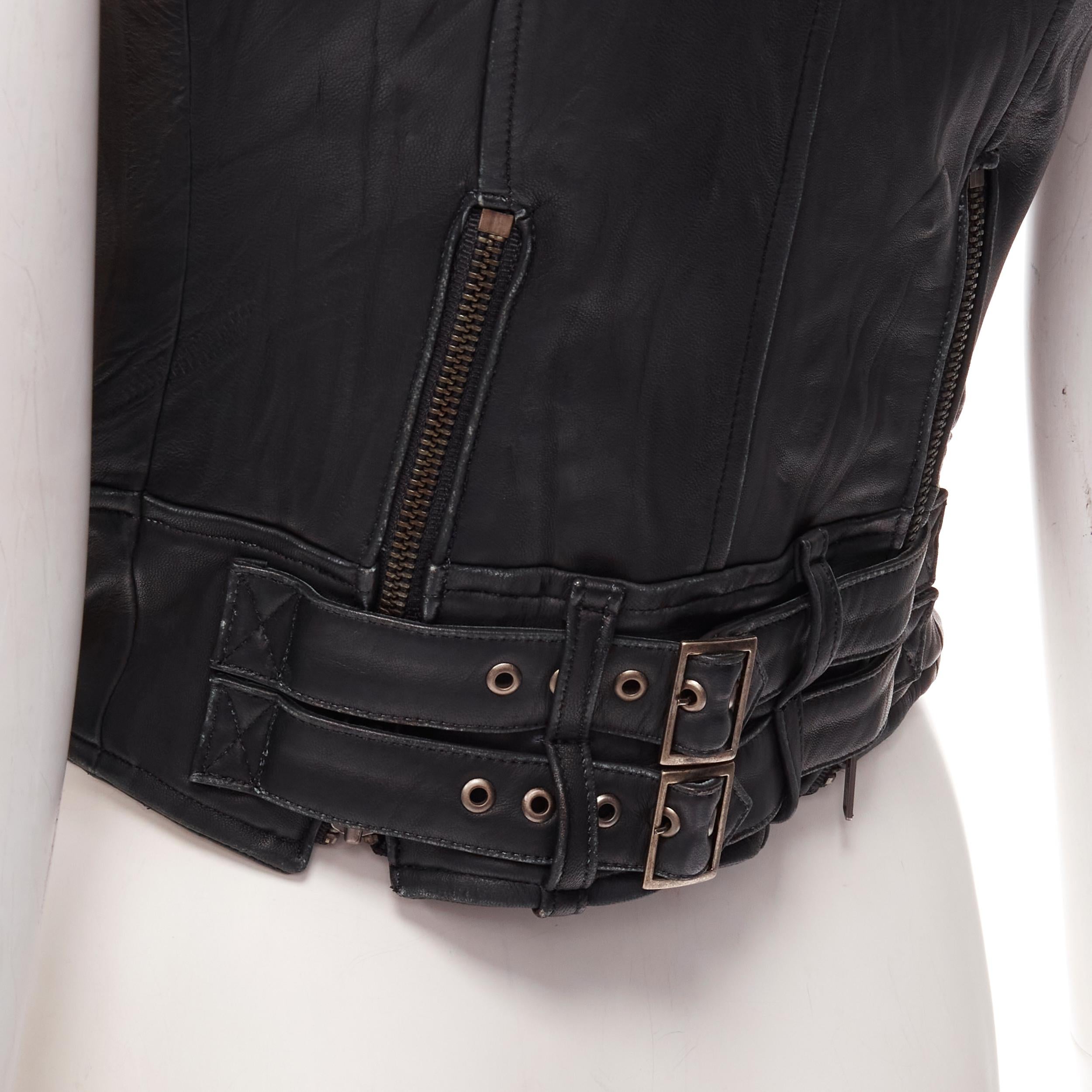 ELIZABETH JAMES black leather wrapped square stud biker vest jacket XS 6