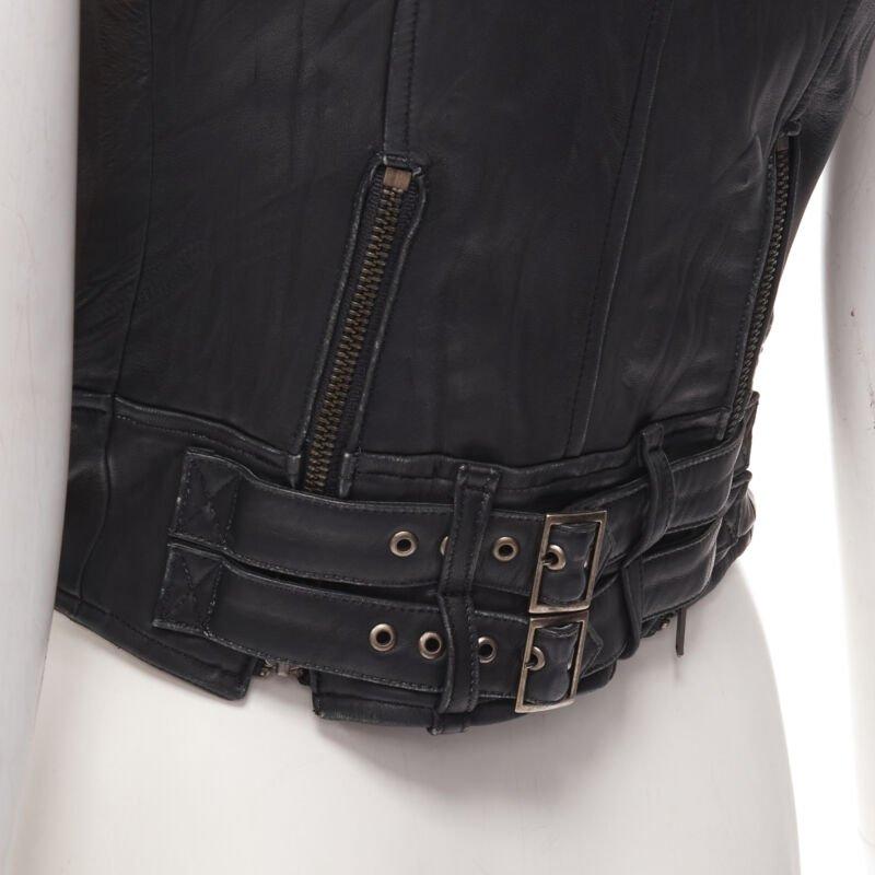 ELIZABETH JAMES chaqueta de cuero negro con tachuelas cuadradas XS en venta 5