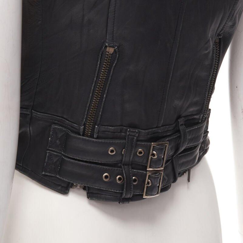 ELIZABETH JAMES black leather wrapped square stud biker vest jacket XS For Sale 5