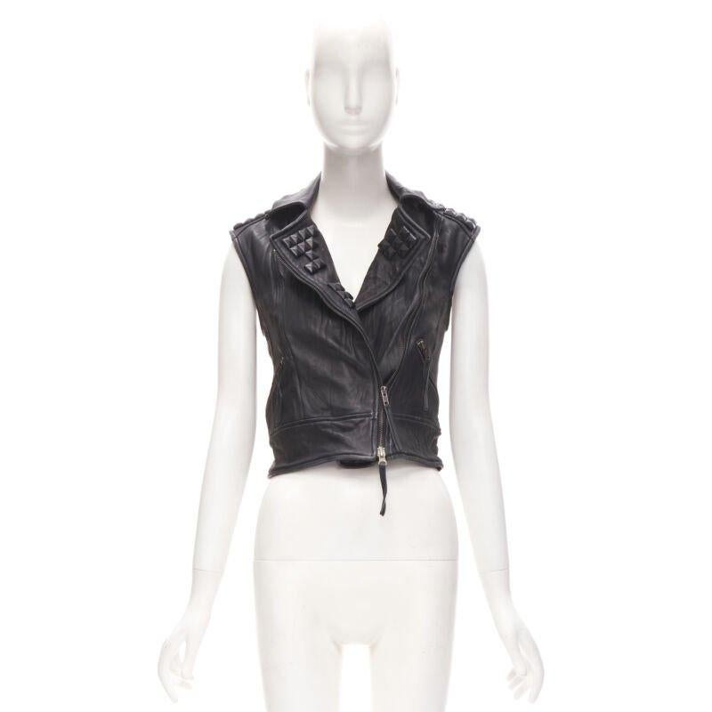 ELIZABETH JAMES chaqueta de cuero negro con tachuelas cuadradas XS en venta 7