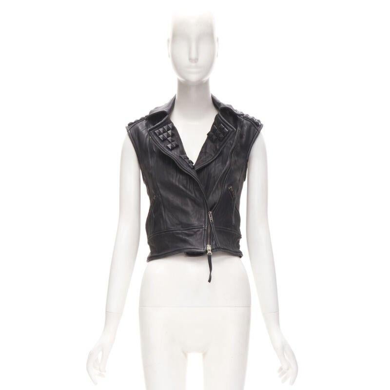 ELIZABETH JAMES black leather wrapped square stud biker vest jacket XS For Sale 7