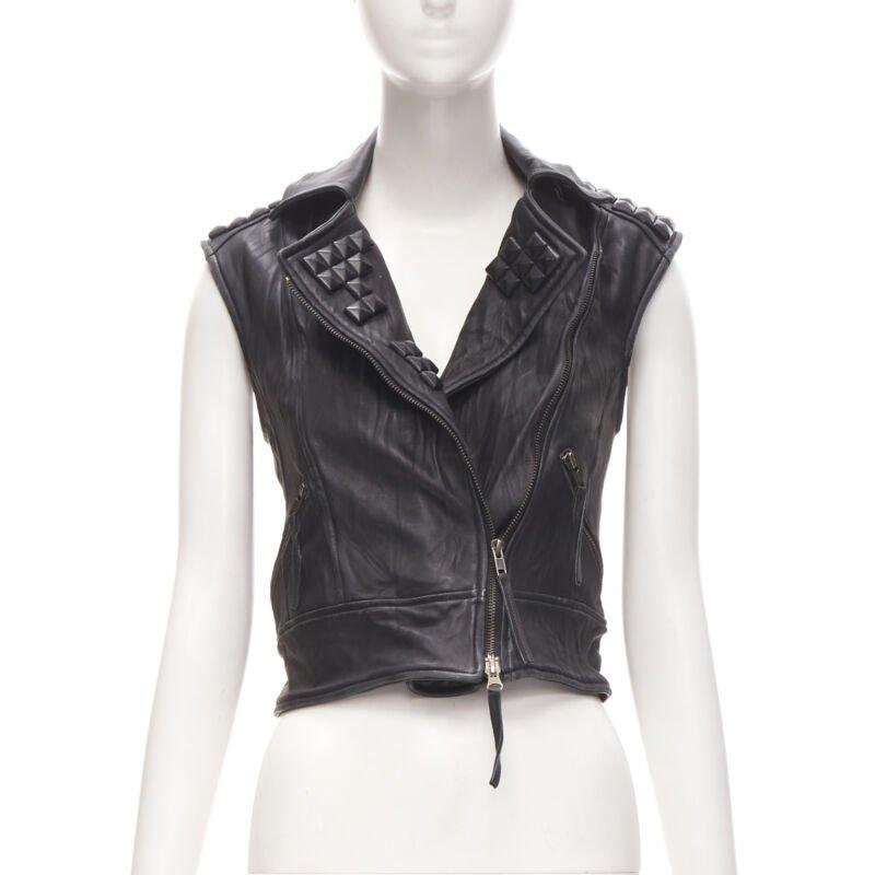 ELIZABETH JAMES chaqueta de cuero negro con tachuelas cuadradas XS Negro en venta
