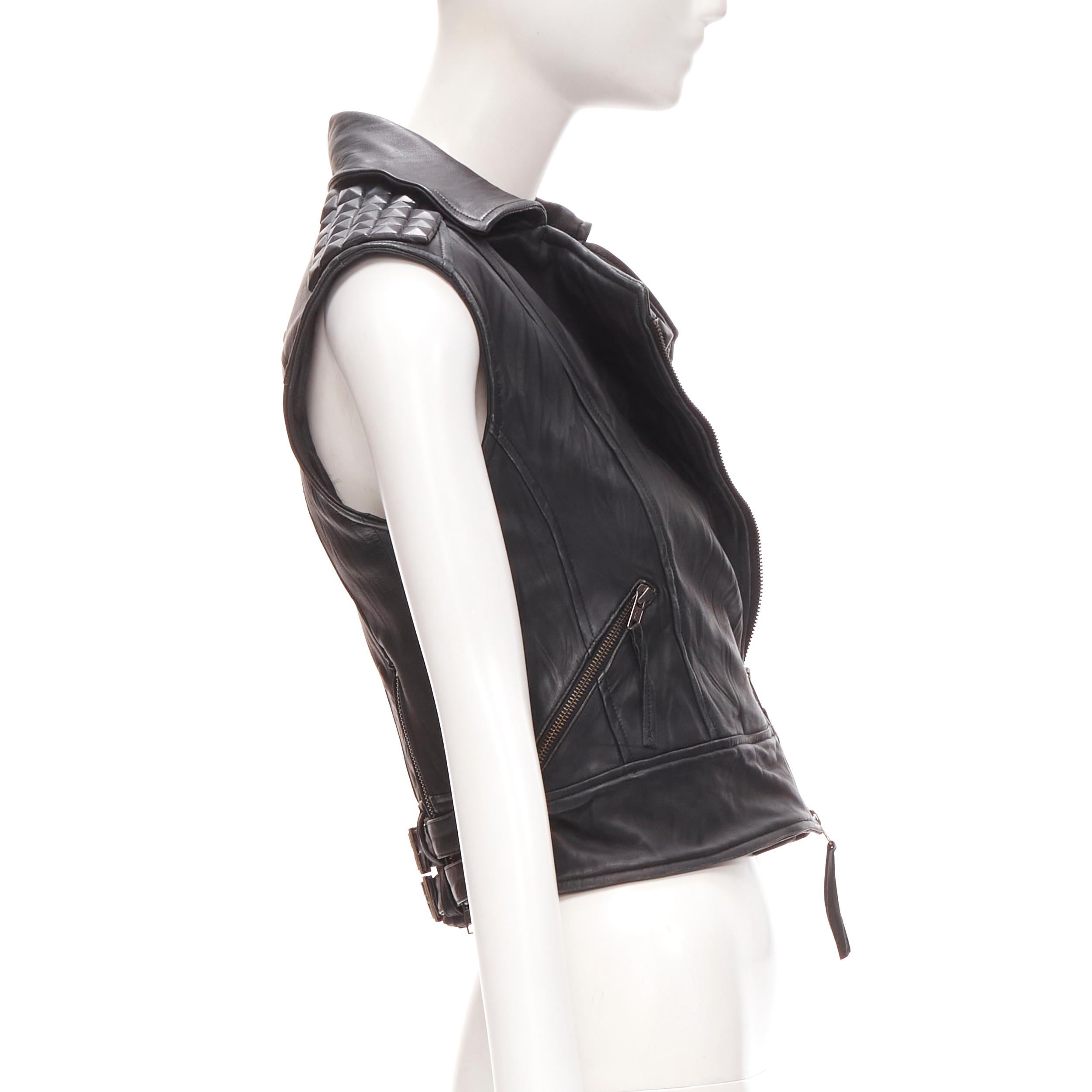 ELIZABETH JAMES black leather wrapped square stud biker vest jacket XS 1