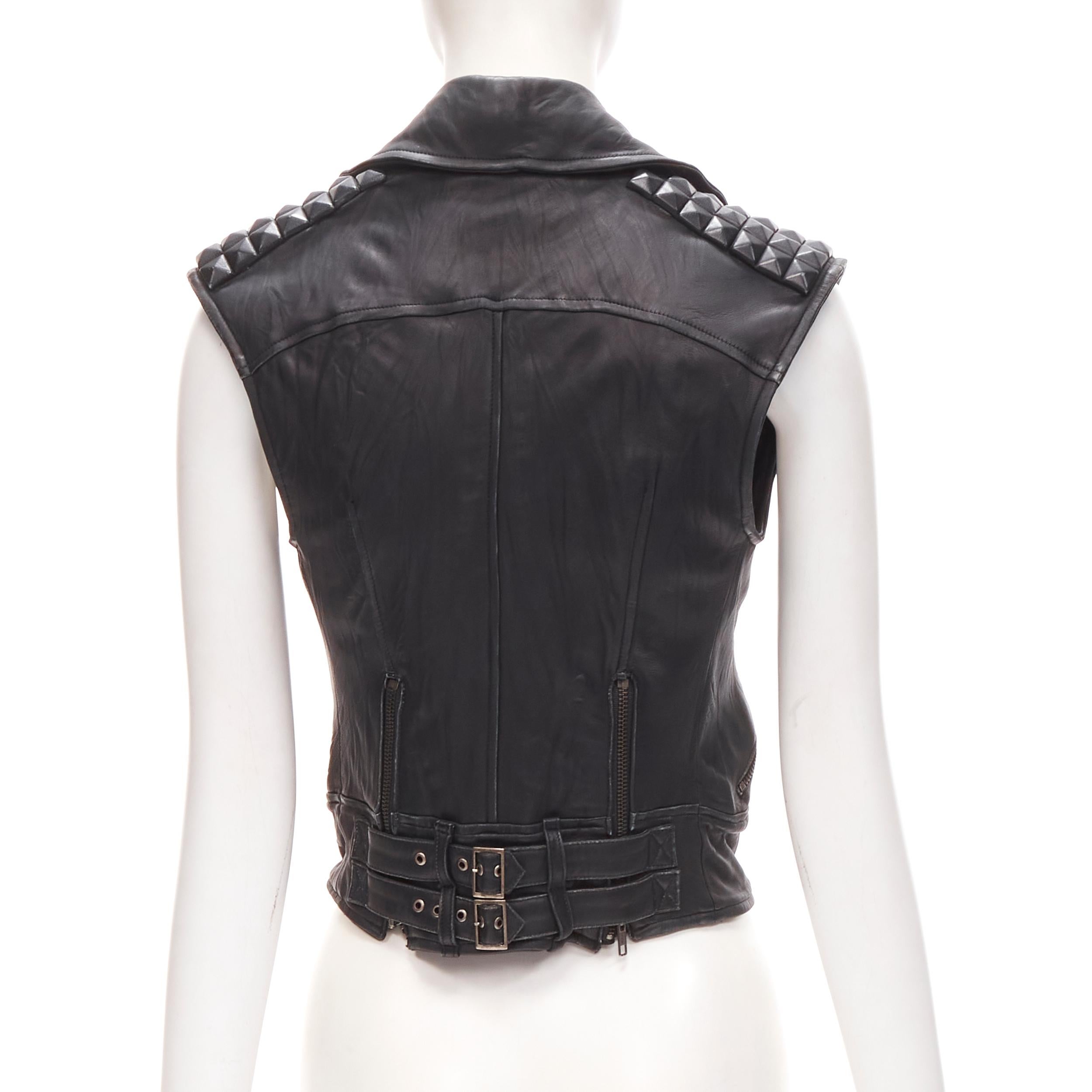 ELIZABETH JAMES black leather wrapped square stud biker vest jacket XS 2