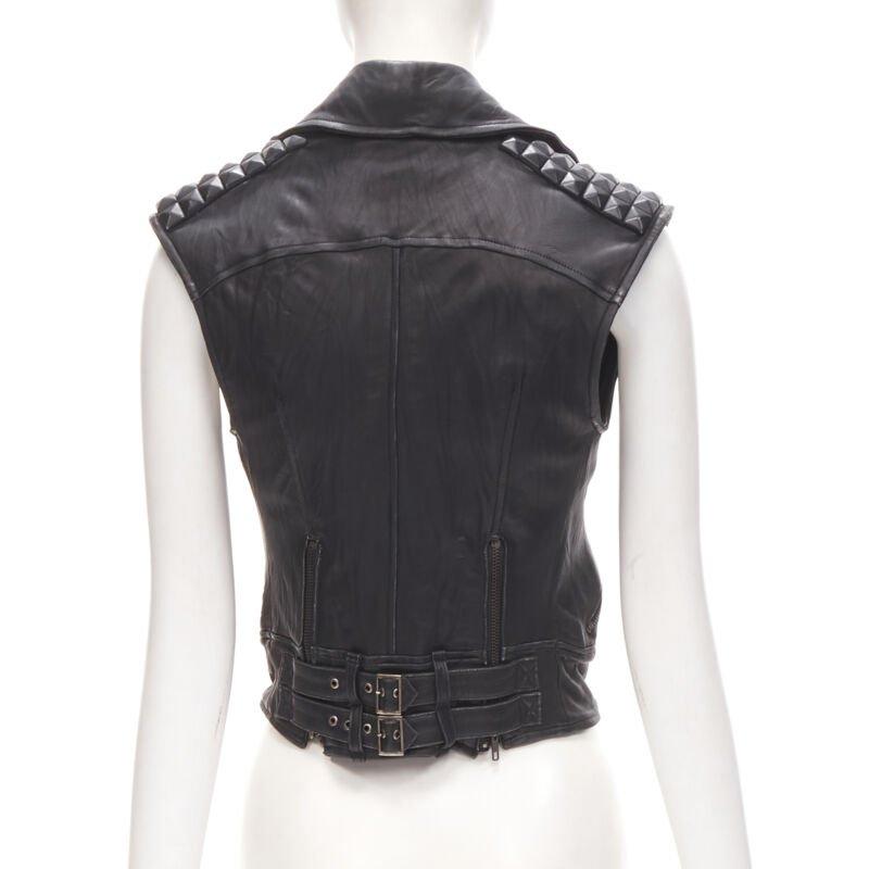 ELIZABETH JAMES chaqueta de cuero negro con tachuelas cuadradas XS en venta 1