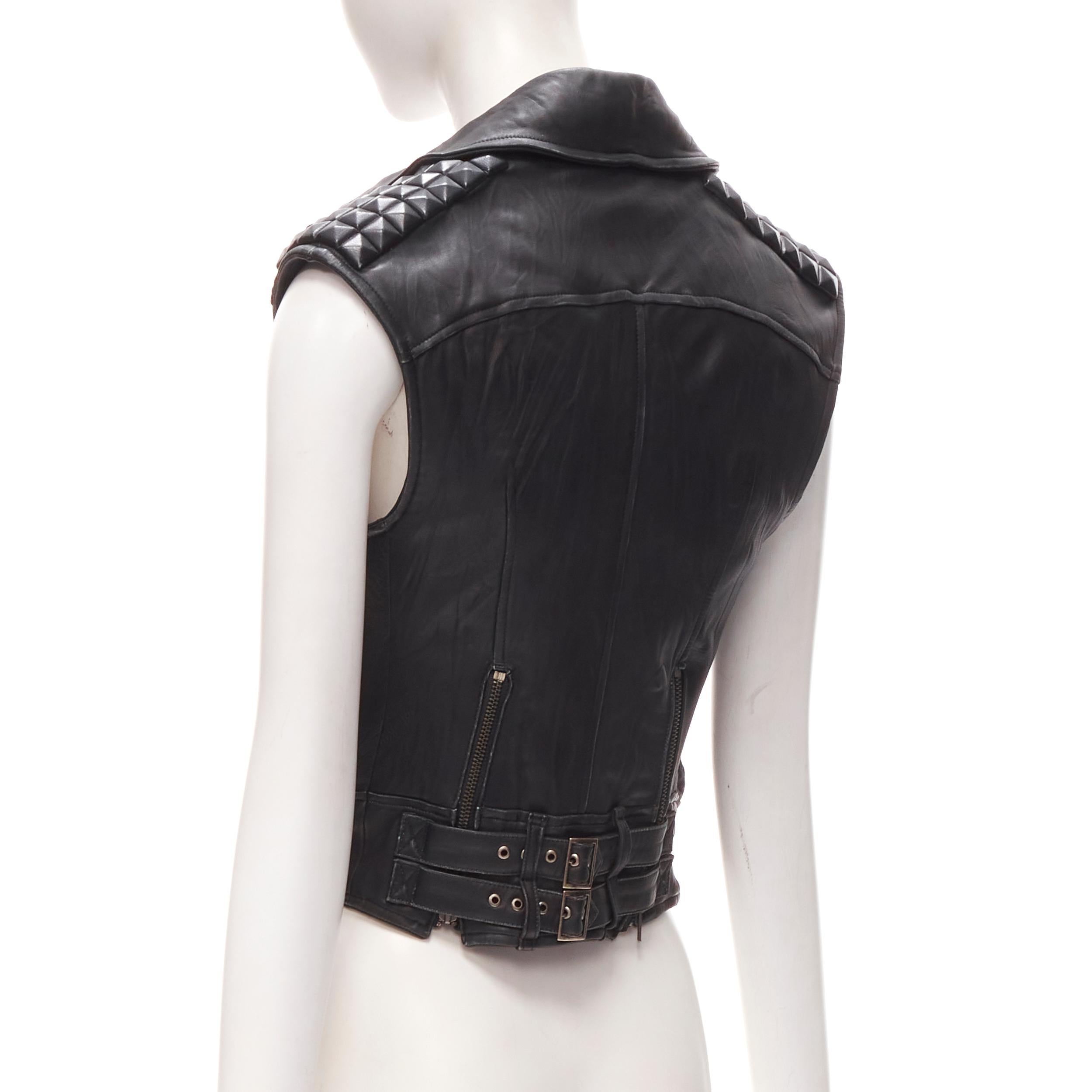 ELIZABETH JAMES black leather wrapped square stud biker vest jacket XS 3