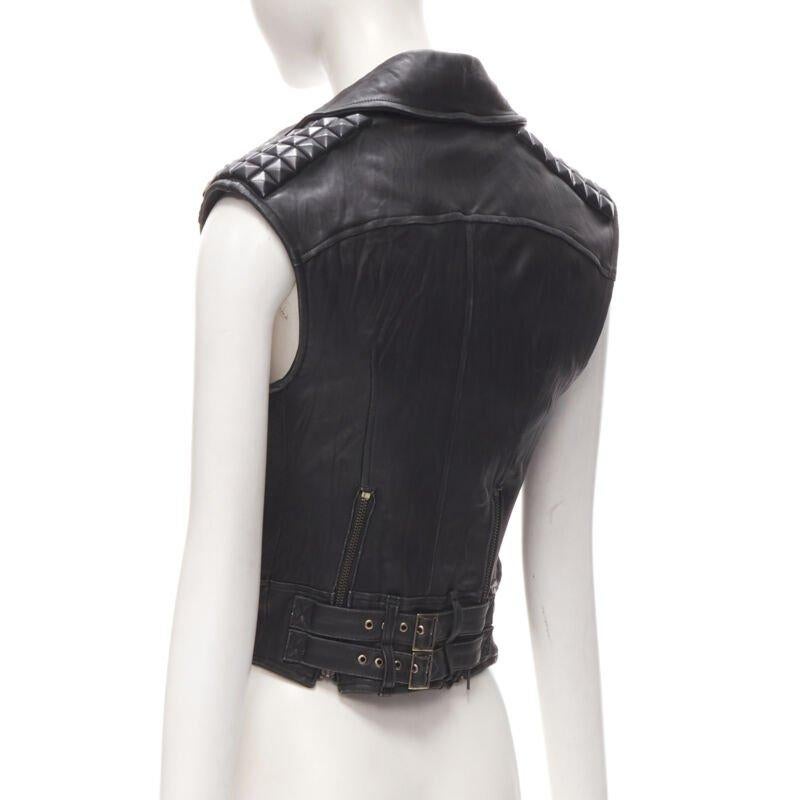 ELIZABETH JAMES chaqueta de cuero negro con tachuelas cuadradas XS en venta 2