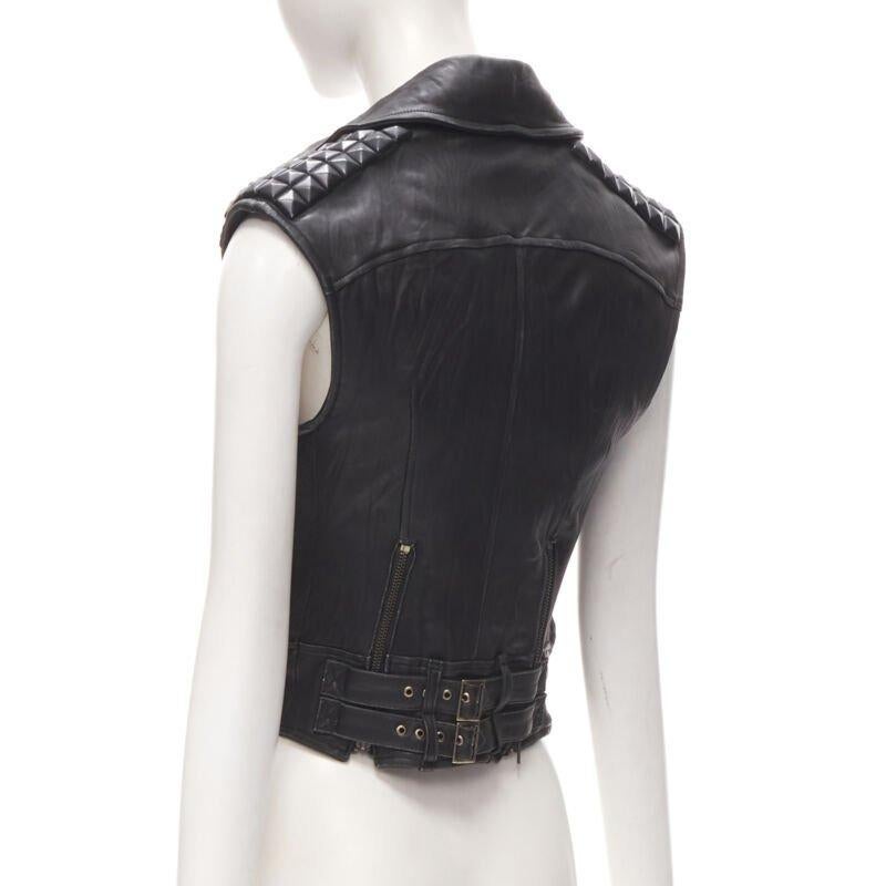ELIZABETH JAMES black leather wrapped square stud biker vest jacket XS For Sale 2