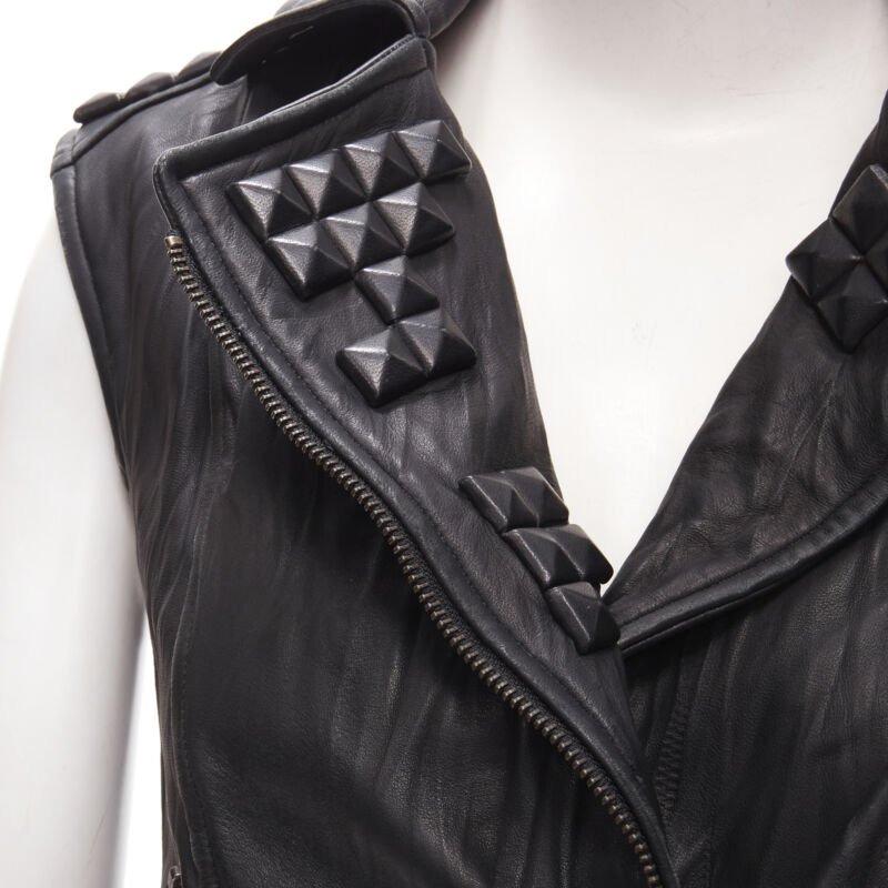 ELIZABETH JAMES black leather wrapped square stud biker vest jacket XS For Sale 3