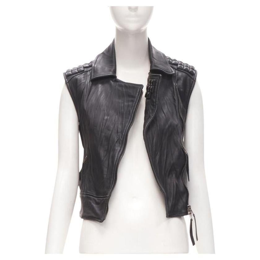 ELIZABETH JAMES chaqueta de cuero negro con tachuelas cuadradas XS en venta