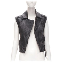 ELIZABETH JAMES gilet biker in pelle nera con borchie quadrate XS